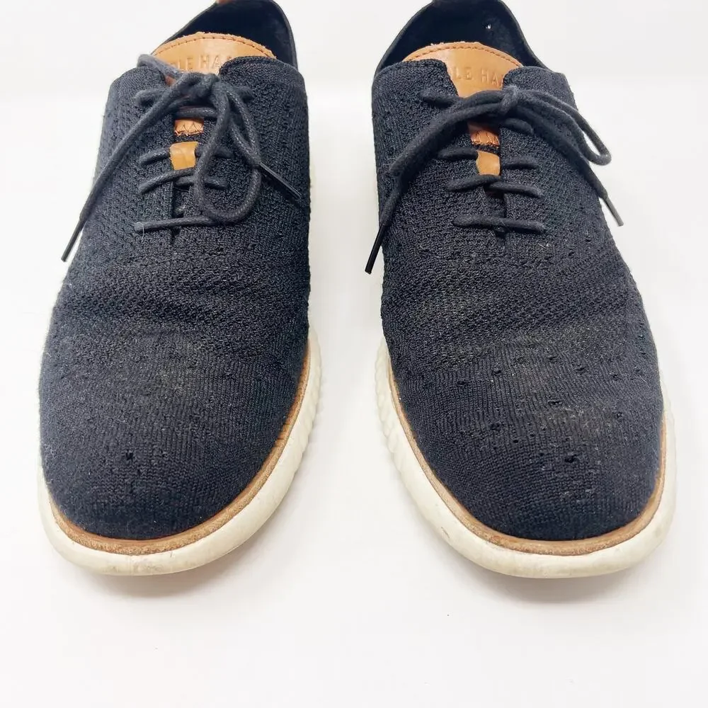 Cole Haan Mens 10 Black 2.Zerogrand Stitchlite Wingtip Oxford Shoes Knit GrandOS